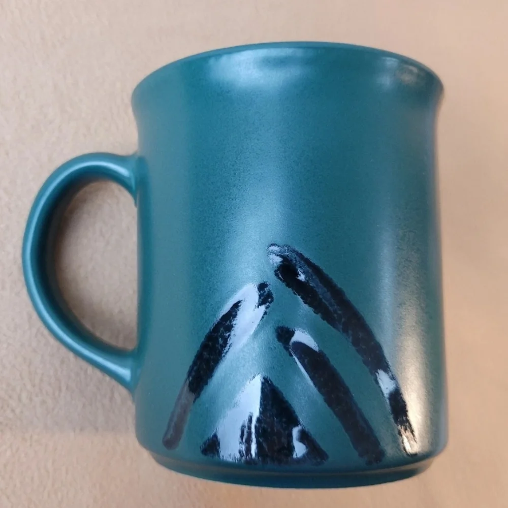 Pfaltzgraff Stoneware Mug Green Black Tribal Stripe Coffee Cup Abstract Retro 90